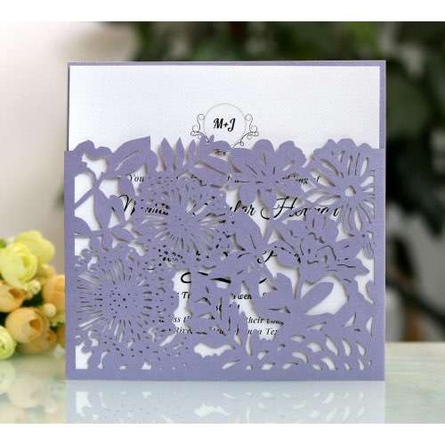 Pocket Invitation Card Lavender Laser Greeting Card Rose Pattern